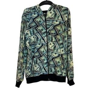 Maison de Belle Vintage Velvet Soft Cotton "Money Print" Full Zip Hooded Jacket